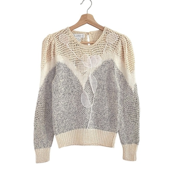 Vintage Ann Katrine Wool Angora Blend Mixed Knit Embellished Sweater 4 XS-Small - Picture 1 of 11